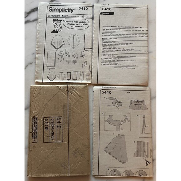 Simplicity Pattern 5410 Fleece Accessories Hat Scarf Shawl Wrap & Mittens 3 Szs - Picture 3 of 3